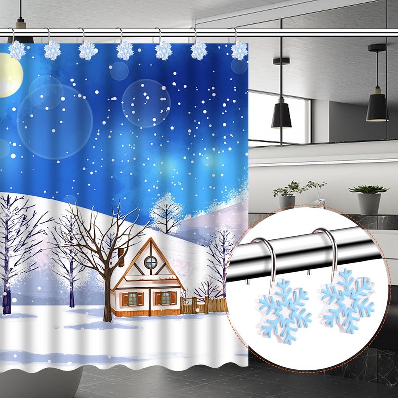 EVOOKA Snowflake Shower Curtain Hooks Rings,12pcs Christmas Snowflake Shower Curtain Hooks Winter Bathroom Decoration for Christmas,Bathroom, Bedroom and Living Room (Blue) - Image 5